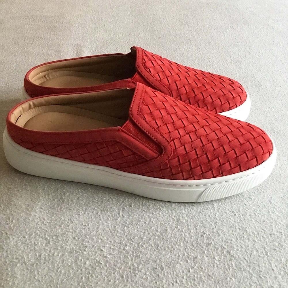 M. Gemi Sunset Red Woven Nubuck Cerchio Mules, NWT Size 38